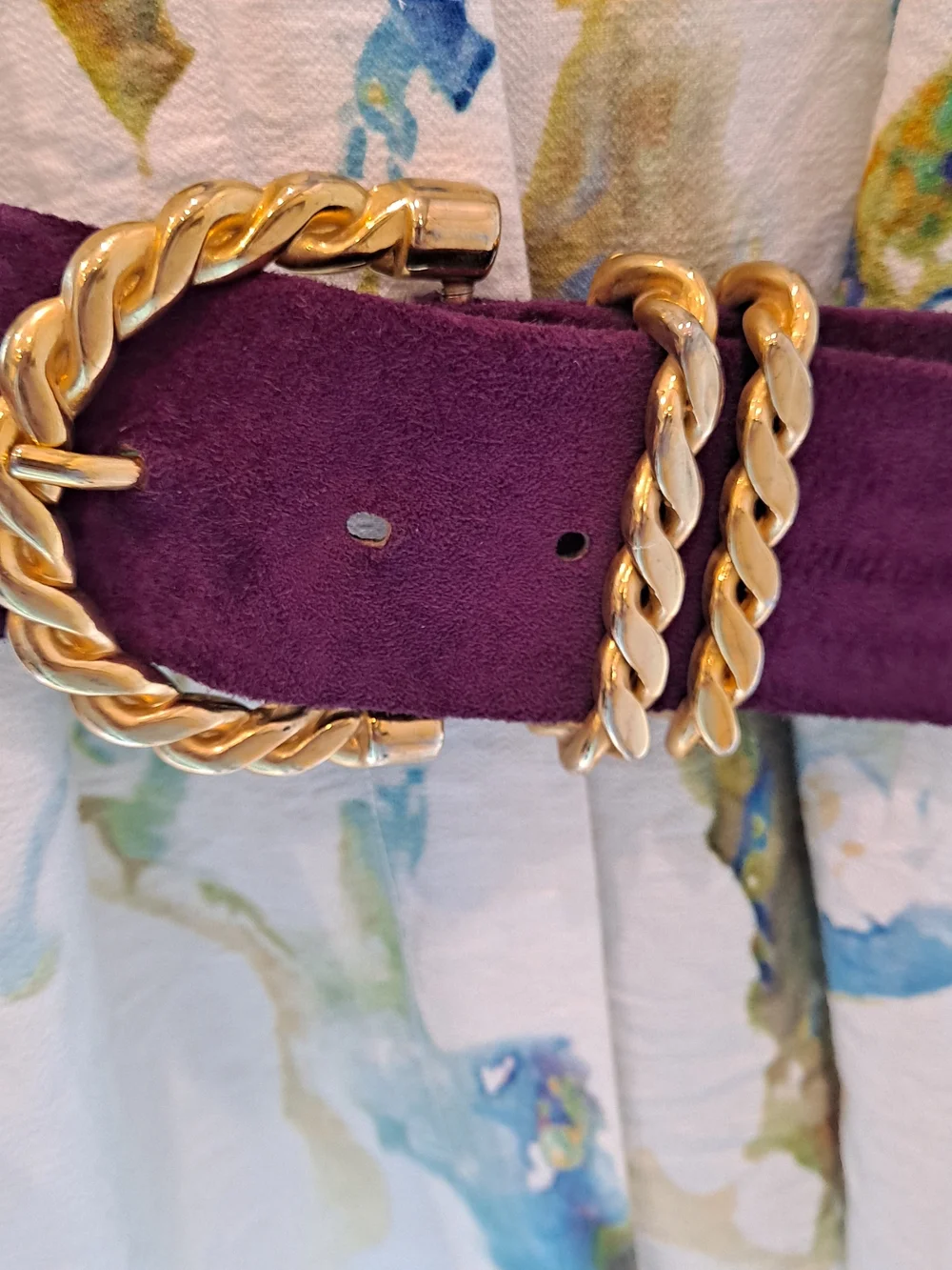 Patricia Smith Designer For JE Desiree Purple Suede Belt Gold Accents 80s 90s